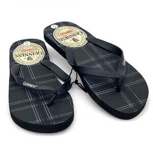 Guinness Flip Flops Black Plaid Pattern Men Size M 8/9 Rubber Casual Sandals